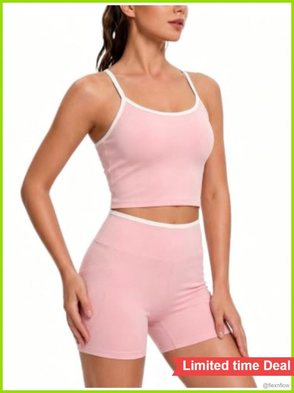 IMEKIS Women Workout Set Seamless Colorblock Crop Tank Biker Shorts